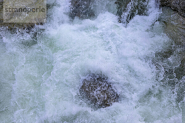 Blick von oben auf rauschendes Wildwasser entlang des Cedars Mills Trail im Lynn Valley Canyon; Nord-Vancouver  British Columbia  Kanada