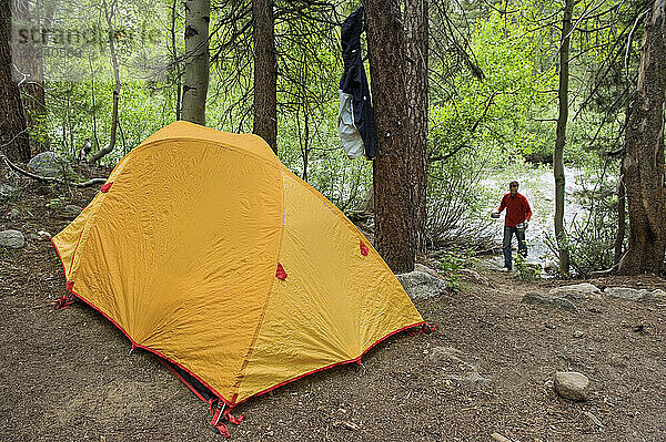 Mann trägt Wasser zurück zum Camp im Kings Canyon National Park  Kalifornien  USA; Kalifornien  Vereinigte Staaten von Amerika