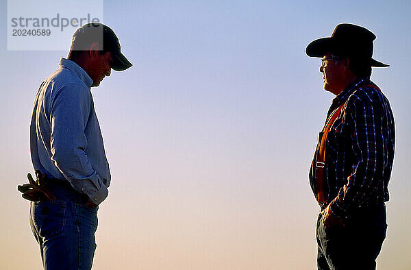 Vater und Sohn arbeiten gemeinsam auf ihrer Ranch; Howes  South Dakota  Vereinigte Staaten von Amerika