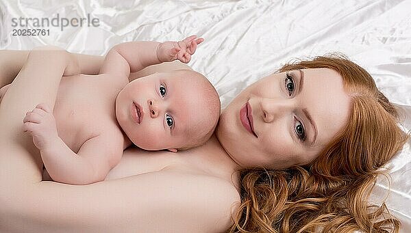 Charmante Mutter und ihr Kleinkind posieren mit Blick in die Kamera