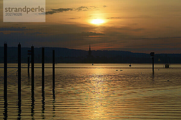 Deutschland  Baden-Württemberg  Moos  Bodensee bei Sonnenaufgang