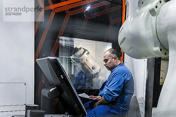 Techniker bedient CNC-Maschine in der Industrie