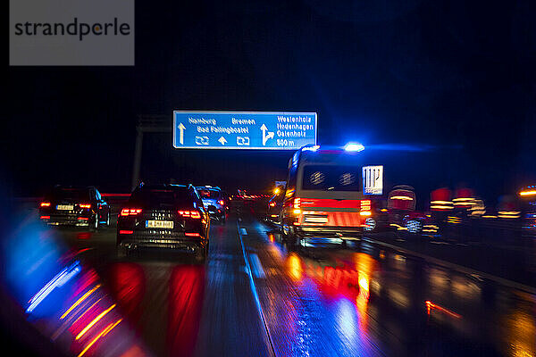 Germany  Traffic along Bundesautobahn 7 at night