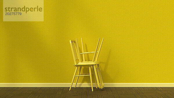 3D-Darstellung von zwei gestapelten gelben Stühlen