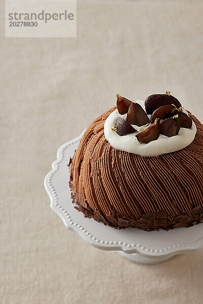 Ein Schokoladenkuchen auf einem weißen Teller