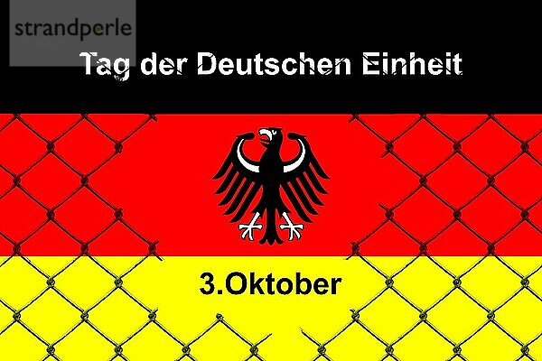 3. Oktober  Tag der Deutschen Einheit  Bundesadler  Nationalfarben  Deutschlandkarte  schwarz-rot-gold  Maschendrahtzaun