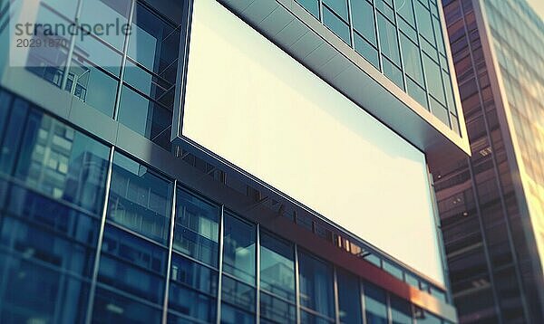 Blank Bildschirm Banner Mockup auf dem modernen Gebäude Fassade angezeigt. Close Up Ansicht AI generiert  KI generiert
