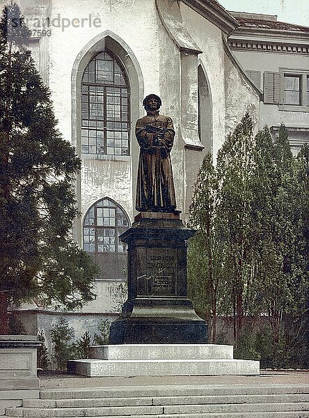 Huldrych Zwingli Denkmal  Zürich  Schweiz  um 1890  Historisch  digital restaurierte Reproduktion von einer Vorlage aus dem 19. Jahrhundert  Europa