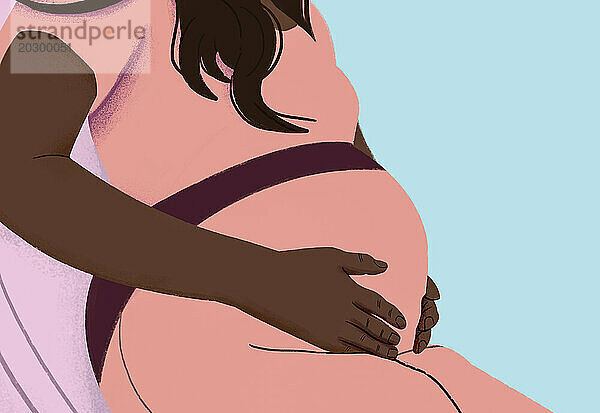 Nahaufnahme einer schwangeren Frau  die den Bauch hält
