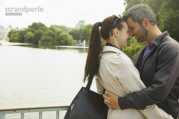 Paar umarmt sich  St. James's Park Lake  London  England