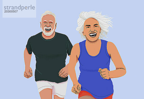 Porträt eines glücklichen  aktiven älteren Paares beim Joggen