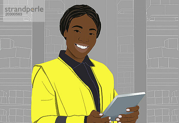 Porträt lächelnde  freundliche Geschäftsfrau mit digitalem Tablet