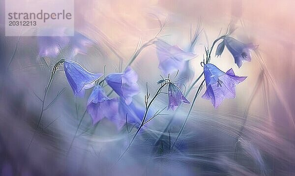 Glockenblumen  die sich im Wind wiegen  Nahaufnahme  Weichzeichner  Bokeh AI generiert  KI generiert