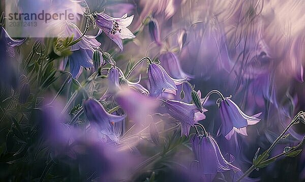 Glockenblumen  die sich im Wind wiegen  Nahaufnahme  Weichzeichner  Bokeh AI generiert  KI generiert