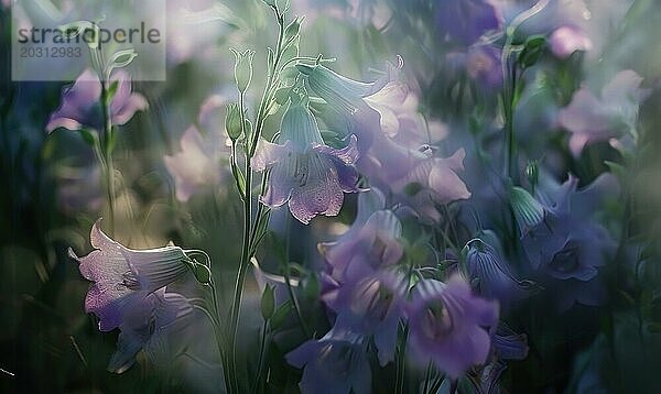 Glockenblumen  die sich im Wind wiegen  Nahaufnahme  Weichzeichner  Bokeh AI generiert  KI generiert