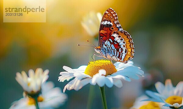 Schmetterling inmitten von Wildblumen  Nahaufnahme  selektiver Fokus  Frühling Natur AI generiert  KI generiert