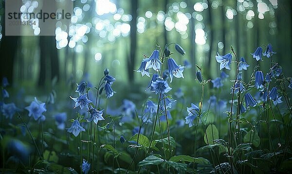 Glockenblumen in einer Waldlichtung  Nahaufnahme  selektiver Fokus AI generiert  KI generiert