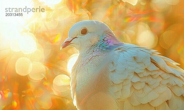 Weiße Taube mit leuchtend roten Augen in einer eindrucksvollen Nahaufnahme  Bokeh Hintergrund AI erzeugt  KI generiert