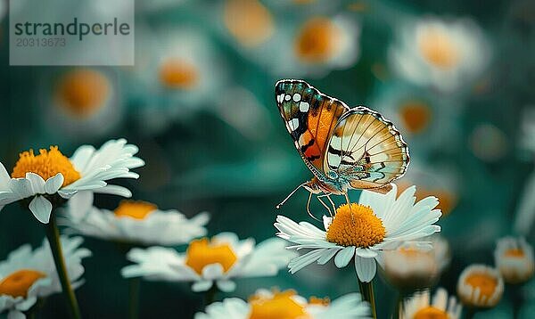 Schmetterling inmitten von Wildblumen  Nahaufnahme  selektiver Fokus  Frühling Natur AI generiert  KI generiert