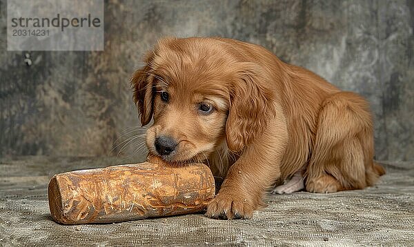 Adorable Golden Retriever Welpen spielen mit einem Kauspielzeug AI generiert  KI generiert