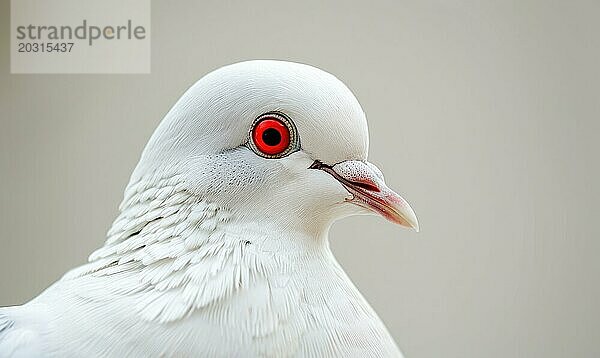 Weiße Taube mit leuchtend roten Augen in einer auffälligen  von AI generierten Nahaufnahme  KI generiert