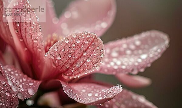 Magnolienblüte Nahaufnahme mit Tautropfen glitzern auf den Blütenblättern AI erzeugt  KI generiert