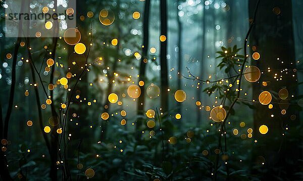 Subtile Bokeh Lichter  die eine bezaubernde Atmosphäre in einem mystischen Wald schaffen AI generiert AI generiert  KI generiert