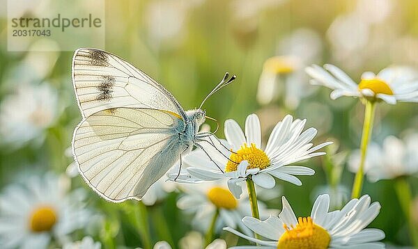 Schmetterling inmitten von Wildblumen  Nahaufnahme  selektiver Fokus  Frühling Natur AI generiert  KI generiert