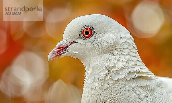 Weiße Taube mit leuchtend roten Augen in einer eindrucksvollen Nahaufnahme  Bokeh Hintergrund AI erzeugt  KI generiert