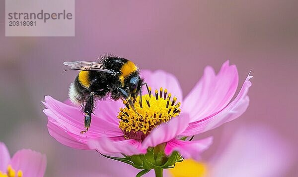 Hummel sammelt Pollen von Blüten  Nahaufnahme  selektiver Fokus AI generiert  KI generiert