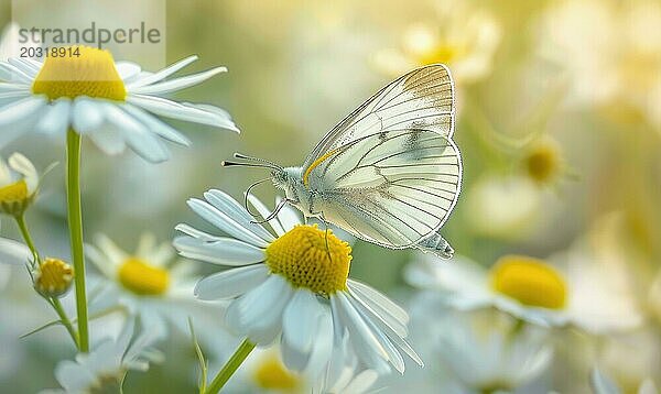 Schmetterling inmitten von Wildblumen  Nahaufnahme  selektiver Fokus  Frühling Natur AI generiert  KI generiert