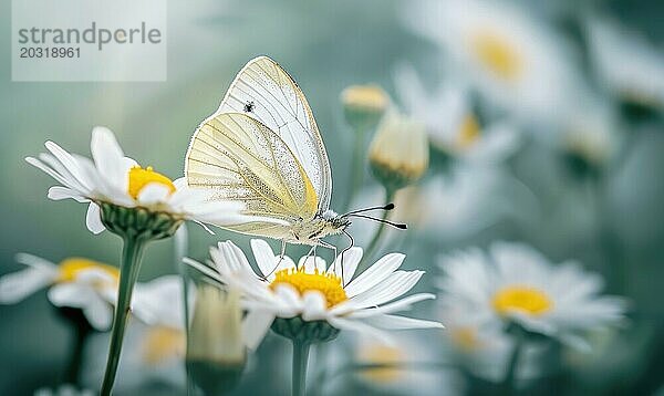 Schmetterling inmitten von Wildblumen  Nahaufnahme  selektiver Fokus  Frühling Natur AI generiert  KI generiert