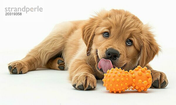 Adorable Golden Retriever Welpen spielen mit einem Kauspielzeug AI generiert  KI generiert