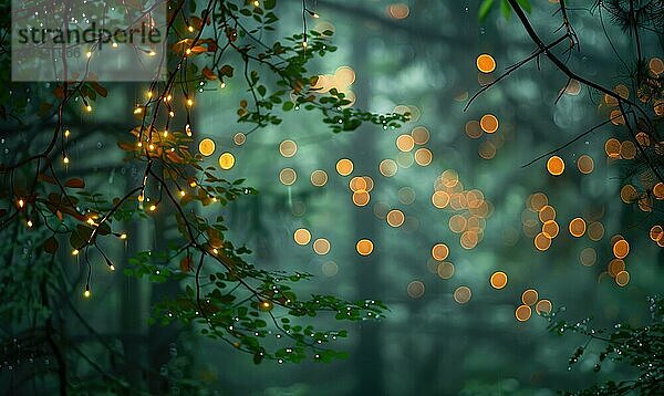 Ethereal Bokeh Lichter diffundieren durch Nebel in einem mystischen Waldgebiet  Natur Hintergrund AI generiert  KI generiert