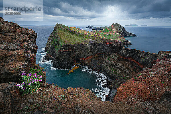 Ponta de Sao Lourenco mit Selvagens-Inseln  Sturm  Wildblumen