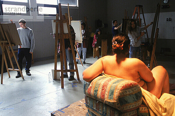 A nude model in a painting class  Lyme  CT.