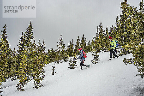 Zwei Frauen wandern im Schnee