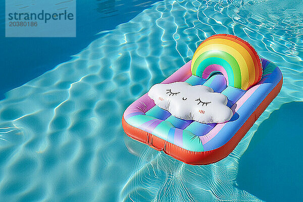 Aufblasbare Wolke  die sich im Pool entspannt und auf einem aufblasbaren Spielzeug schwimmt