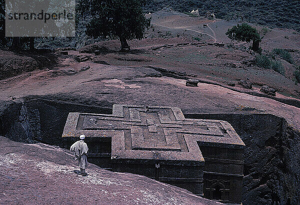 Top of the church of Beta Giyorgis  a church carved out of rock at Lalibela  Ethiopia.