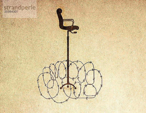 Illustration tall office chair surrounded by barbed wire