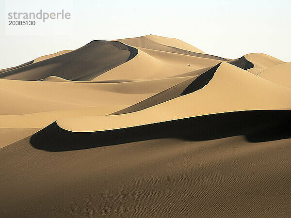 Sand dunes in Sahara desert on sunny day  Morocco  North Africa