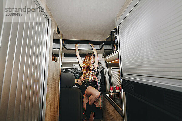 Women celebrating New Year's eve in motor home