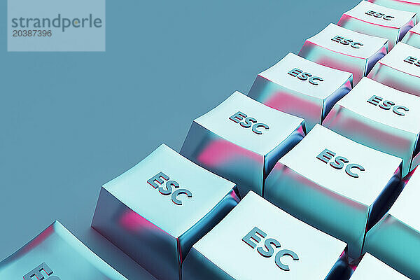 3D render of escape computer keys over blue background