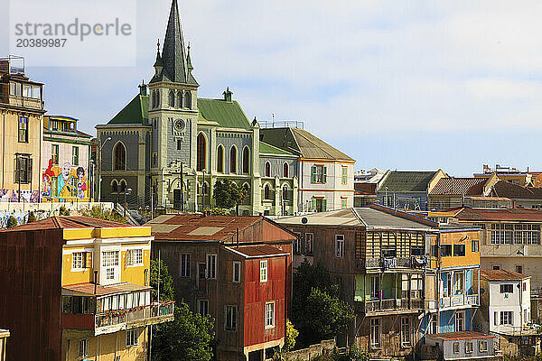 Chile  Valparaiso  skyline  lutheran church