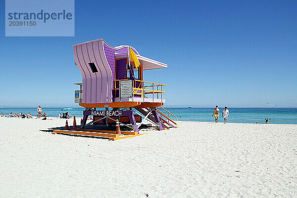 USA. Floride. Miami. Miami Beach. South Beach. La plage. Poste de secours.