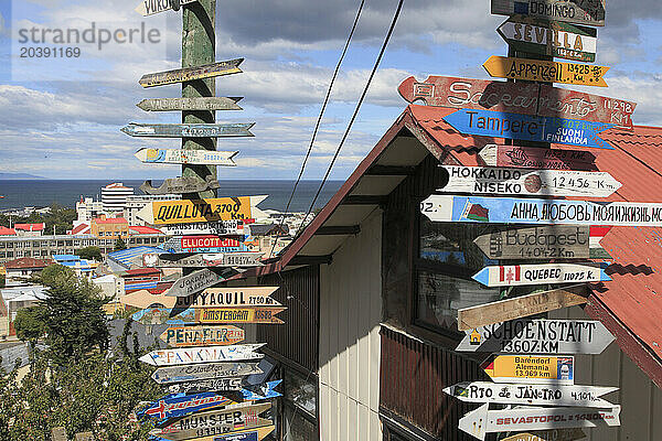 Chile  Magallanes  Punta Arenas  signs of distances