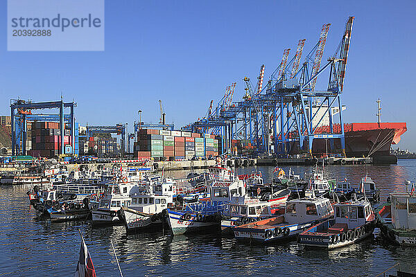 Chile  Valparaiso  harbor  ships  boats  cranes  containers