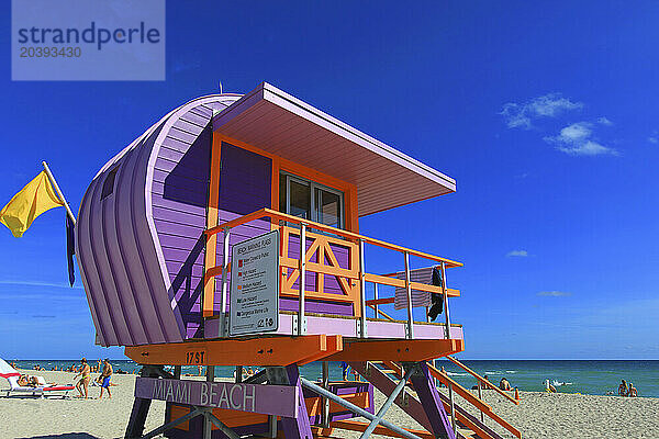 Usa  Florida  Miami. Miami Beach  colored lifeguard hut