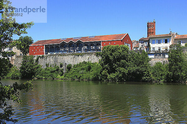 France  Nouvelle Aquitaine  Lot et Garonne department (47)  Villeneuve sur Lot  covered market and Lot river