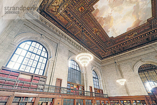 USA. New York City. Manhattan. The New York Public Library. The ceilings of the Bill Blass Public Catalog Room.